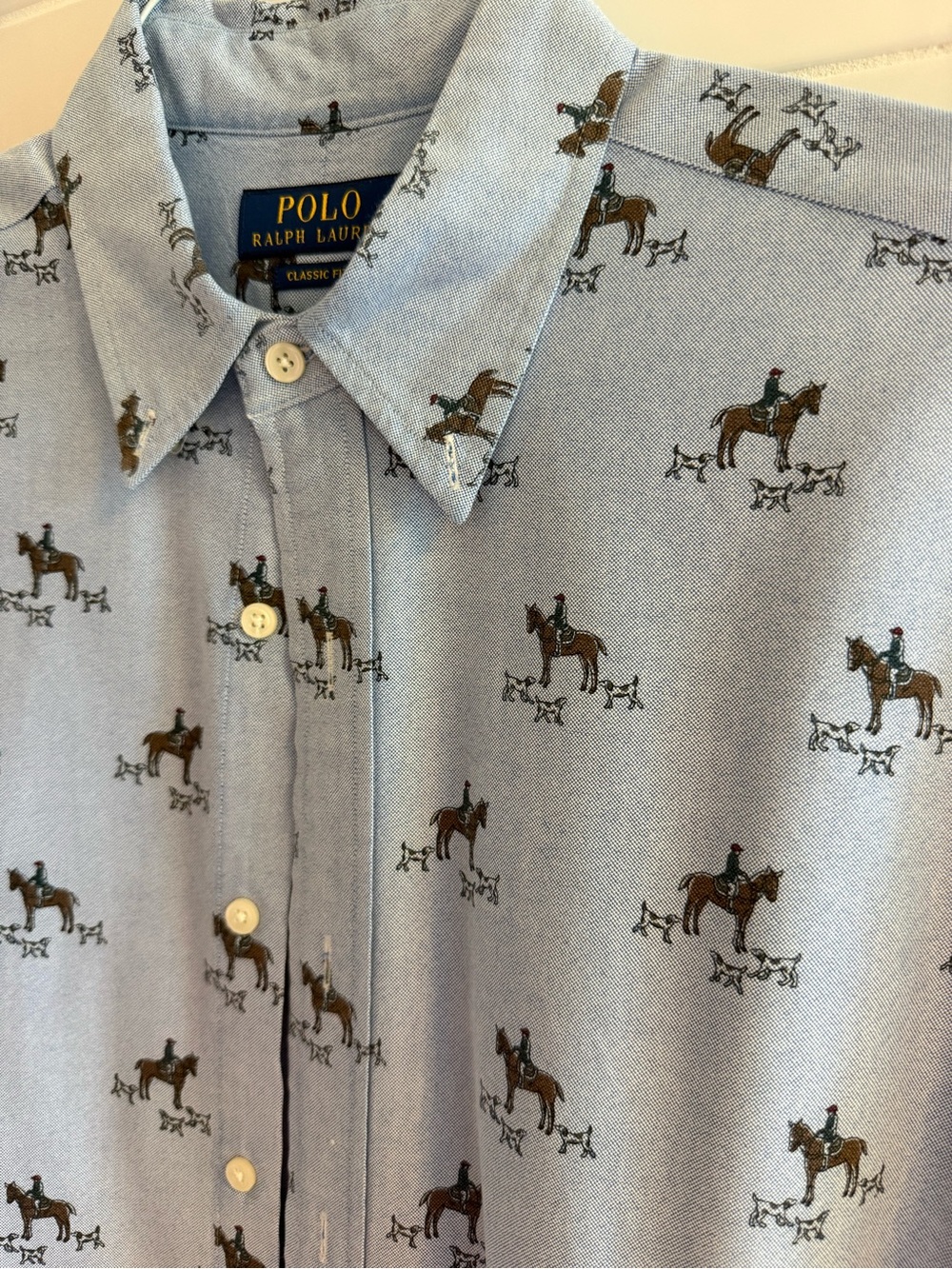 Ralph Lauren Light Blue Horse-Print Button-Down Shirt Size Medium - Picture 3 of 12